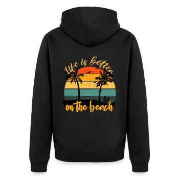Life is better on the beach vintage sunset - Unisex Premium Bio Zip Hoodie - Schwarz - Hinten - Nico (187cm)