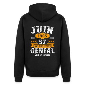 57 Ans Anniversaire Vintage Né(e) en Juin 1965 - Veste à capuche bio Premium Unisexe - noir - Dos - Nico (187cm)