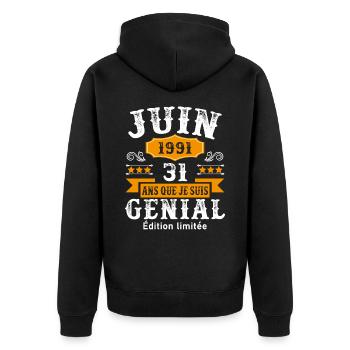 31 Ans Anniversaire Vintage Né(e) en Juin 1991 - Veste à capuche bio Premium Unisexe - noir - Dos - Nico (187cm)