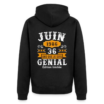 36 Ans Anniversaire Vintage Né(e) en Juin 1986 - Veste à capuche bio Premium Unisexe - noir - Dos - Nico (187cm)