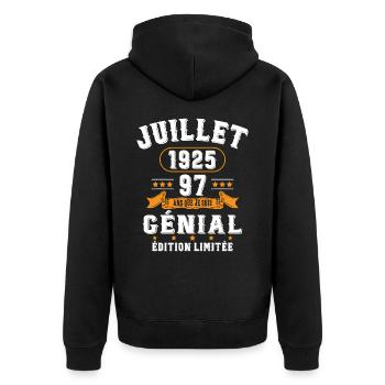 97 Ans Anniversaire Vintage Né(e) en Juillet 1925 - Veste à capuche bio Premium Unisexe - noir - Dos - Nico (187cm)