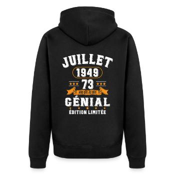 73 Ans Anniversaire Vintage Né(e) en Juillet 1949 - Veste à capuche bio Premium Unisexe - noir - Dos - Nico (187cm)