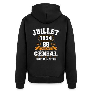 88 Ans Anniversaire Vintage Né(e) en Juillet 1934 - Veste à capuche bio Premium Unisexe - noir - Dos - Nico (187cm)