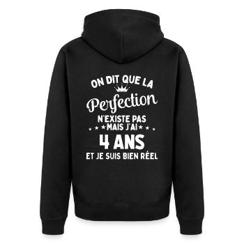 J'ai 4 Ans et je suis bien réel - perfection - Veste à capuche bio Premium Unisexe - noir - Dos - Nico (187cm)