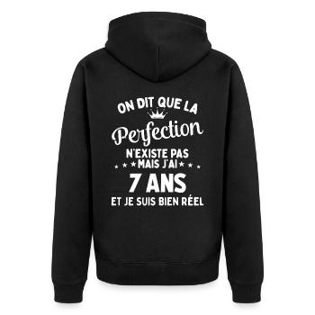 J'ai 7 Ans et je suis bien réel - perfection - Veste à capuche bio Premium Unisexe - noir - Dos - Nico (187cm)
