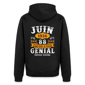 88 Ans Anniversaire Vintage Né(e) en Juin 1934 - Veste à capuche bio Premium Unisexe - noir - Dos - Nico (187cm)