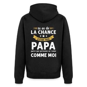 La chance d'être mon Papa Cadeau Humour Futur père - Veste à capuche bio Premium Unisexe - noir - Dos - Nico (187cm)