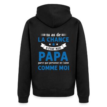 La chance d'être mon Papa Cadeau Humour Futur père - Veste à capuche bio Premium Unisexe - noir - Dos - Nico (187cm)
