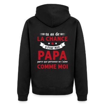 La chance d'être mon Papa Cadeau Humour Futur père - Veste à capuche bio Premium Unisexe - noir - Dos - Nico (187cm)