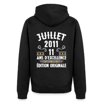 11 Ans Anniversaire Vintage Né(e) en Juillet 2011 - Veste à capuche bio Premium Unisexe - noir - Dos - Nico (187cm)