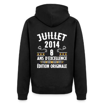 8 Ans Anniversaire Vintage Né(e) en Juillet 2014 - Veste à capuche bio Premium Unisexe - noir - Dos - Nico (187cm)