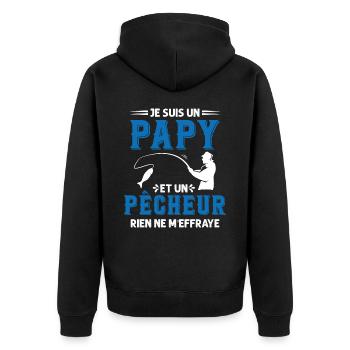 Papy Pêcheur Humour Fête des Grands Pères Noël - Veste à capuche bio Premium Unisexe - noir - Dos - Nico (187cm)
