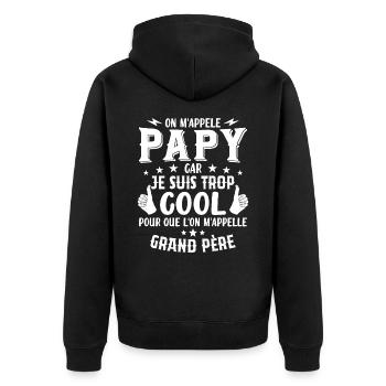 Papy car je suis trop cool / humour grand-père - Veste à capuche bio Premium Unisexe - noir - Dos - Nico (187cm)