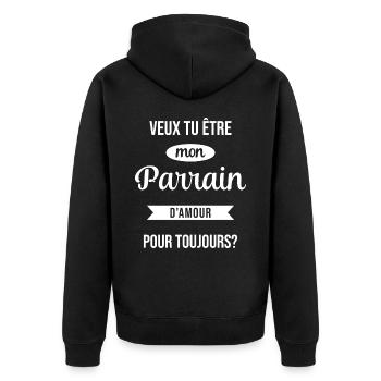 Veux Tu Être Mon Parrain d'amour pour toujours - Veste à capuche bio Premium Unisexe - noir - Dos - Nico (187cm)