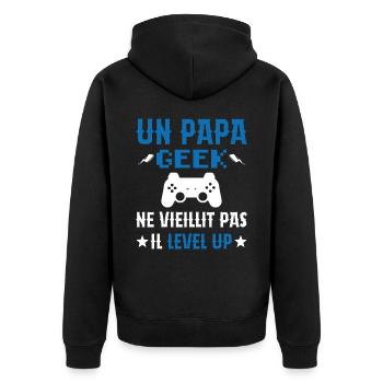 Un Papa Geek Ne Vieillit Pas Il Level Up - Veste à capuche bio Premium Unisexe - noir - Dos - Nico (187cm)