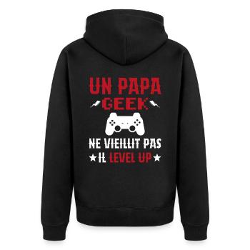 Un Papa Geek Ne Vieillit Pas Il Level Up - Veste à capuche bio Premium Unisexe - noir - Dos - Nico (187cm)