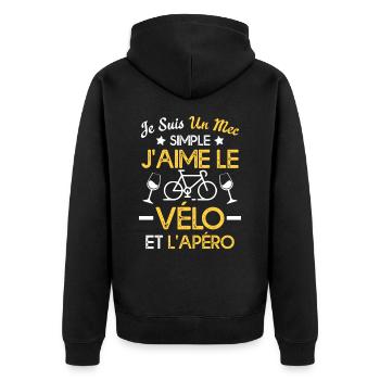 Je suis un mec simple j'aime le vélo et l'apéro - Veste à capuche bio Premium Unisexe - noir - Dos - Nico (187cm)
