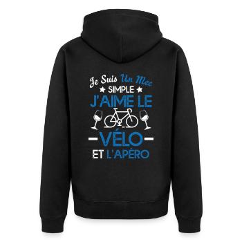 Je suis un mec simple j'aime le vélo et l'apéro - Veste à capuche bio Premium Unisexe - noir - Dos - Nico (187cm)