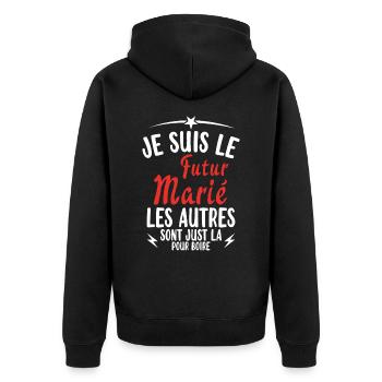 Cadeau de célibataire pour un futur marié - Veste à capuche bio Premium Unisexe - noir - Dos - Nico (187cm)