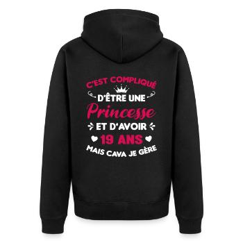 Princesse 19 Ans Anniversaire Idée Cadeau PinK - Veste à capuche bio Premium Unisexe - noir - Dos - Nico (187cm)