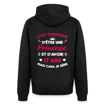 Princesse 17 Ans Anniversaire Idée Cadeau Année - Veste à capuche bio Premium Unisexe - noir - Dos - Nico (187cm)