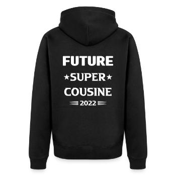 Annonce Grossesse 2022 Future Super Cousine Cadeau - Veste à capuche bio Premium Unisexe - noir - Dos - Nico (187cm)