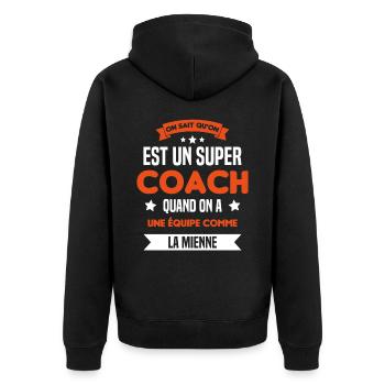 On Sait Qu'on Est Un Super Coach - Veste à capuche bio Premium Unisexe - noir - Dos - Nico (187cm)