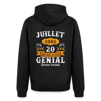 20 Ans Anniversaire Vintage Né(e) en Juillet 2002 - Veste à capuche bio Premium Unisexe - noir - Dos - Nico (187cm)