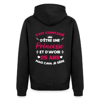 Princesse 25 Ans Anniversaire Idée Cadeau Vintage - Veste à capuche bio Premium Unisexe - noir - Dos - Nico (187cm)
