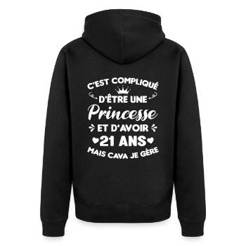Princesse 21 Ans Anniversaire Idée Cadeau Pink Âge - Veste à capuche bio Premium Unisexe - noir - Dos - Nico (187cm)