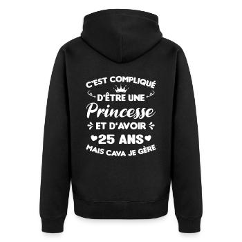 Princesse 25 Ans Anniversaire Idée Cadeau Vintage - Veste à capuche bio Premium Unisexe - noir - Dos - Nico (187cm)