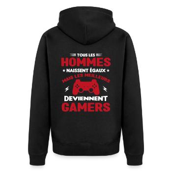 Tous Les Hommes Naissent Égaux - Meilleurs Gamers - Veste à capuche bio Premium Unisexe - noir - Dos - Nico (187cm)