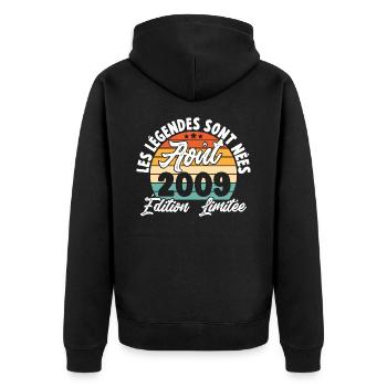 Cadeau Les légendes sont nées en Août 2009 - Veste à capuche bio Premium Unisexe - noir - Dos - Nico (187cm)