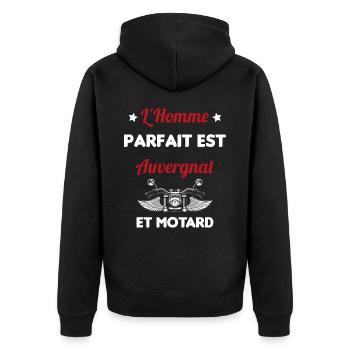 L'Homme Parfait Est Auvergnat Motard - Veste à capuche bio Premium Unisexe - noir - Dos - Nico (187cm)