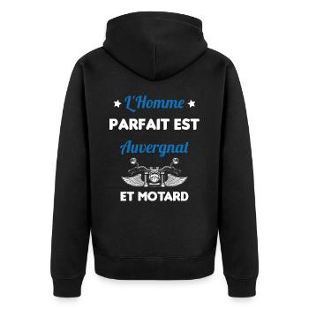 L'Homme Parfait Est Auvergnat Motard - Veste à capuche bio Premium Unisexe - noir - Dos - Nico (187cm)
