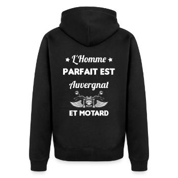 L'Homme Parfait Est Auvergnat Motard - Veste à capuche bio Premium Unisexe - noir - Dos - Nico (187cm)