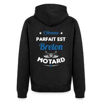 L'Homme Parfait Est Breton Motard - Veste à capuche bio Premium Unisexe - noir - Dos - Nico (187cm)