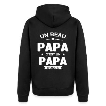 Un Beau Papa C'est un Papa Bonus - Veste à capuche bio Premium Unisexe - noir - Dos - Nico (187cm)