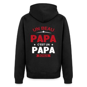 Un Beau Papa C'est un Papa Bonus - Veste à capuche bio Premium Unisexe - noir - Dos - Nico (187cm)