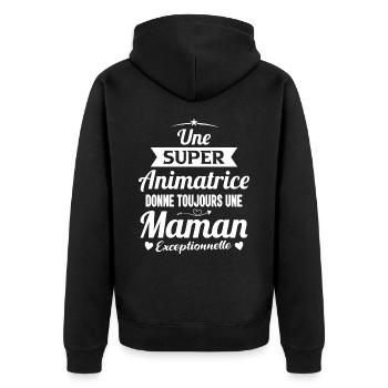 Animatrice future maman cadeau drôle annonce mère - Veste à capuche bio Premium Unisexe - noir - Dos - Nico (187cm)