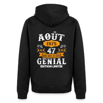 47 Ans Anniversaire Vintage Né(e) en Août 1975 - Veste à capuche bio Premium Unisexe - noir - Dos - Nico (187cm)