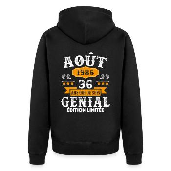 36 Ans Anniversaire Vintage Né(e) en Août 1986 - Veste à capuche bio Premium Unisexe - noir - Dos - Nico (187cm)