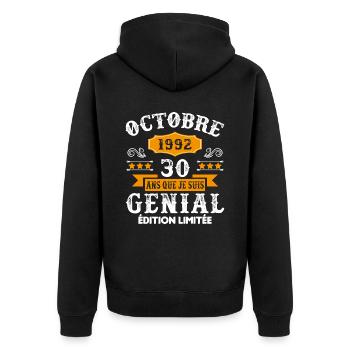 30 Ans Anniversaire Vintage Né(e) en Octobre 1992 - Veste à capuche bio Premium Unisexe - noir - Dos - Nico (187cm)
