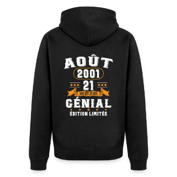 21 Ans Anniversaire Vintage Né(e) en Août 2001 - Veste à capuche bio Premium Unisexe - noir - Dos - Nico (187cm)