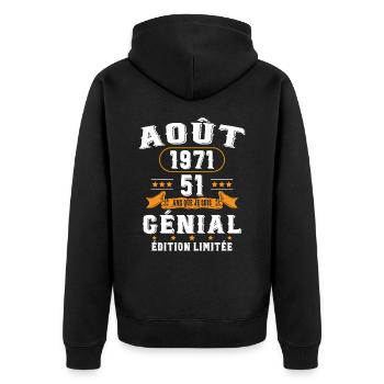 51 Ans Anniversaire Vintage Né(e) en Août 1971 - Veste à capuche bio Premium Unisexe - noir - Dos - Nico (187cm)