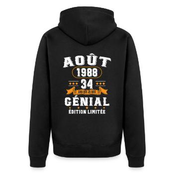 34 Ans Anniversaire Vintage Né(e) en Août 1988 - Veste à capuche bio Premium Unisexe - noir - Dos - Nico (187cm)