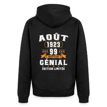 99 Ans Anniversaire Vintage Né(e) en Août 1923 - Veste à capuche bio Premium Unisexe - noir - Dos - Nico (187cm)