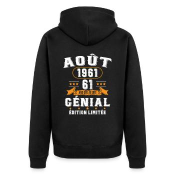61 Ans Anniversaire Vintage Né(e) en Août 1961 - Veste à capuche bio Premium Unisexe - noir - Dos - Nico (187cm)
