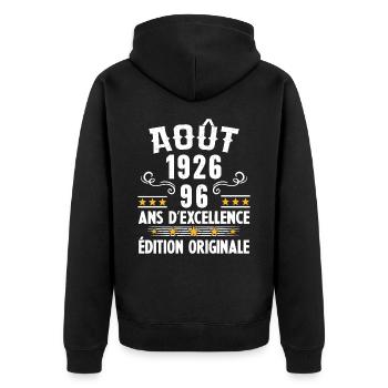 96 Ans Anniversaire Vintage Né(e) en Août 1926 - Veste à capuche bio Premium Unisexe - noir - Dos - Nico (187cm)