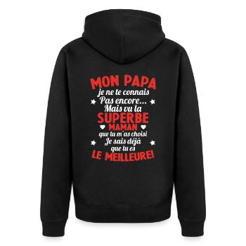 Annonce grossesse Cadeau Futur Papa Future Maman - Veste à capuche bio Premium Unisexe - noir - Dos - Nico (187cm)